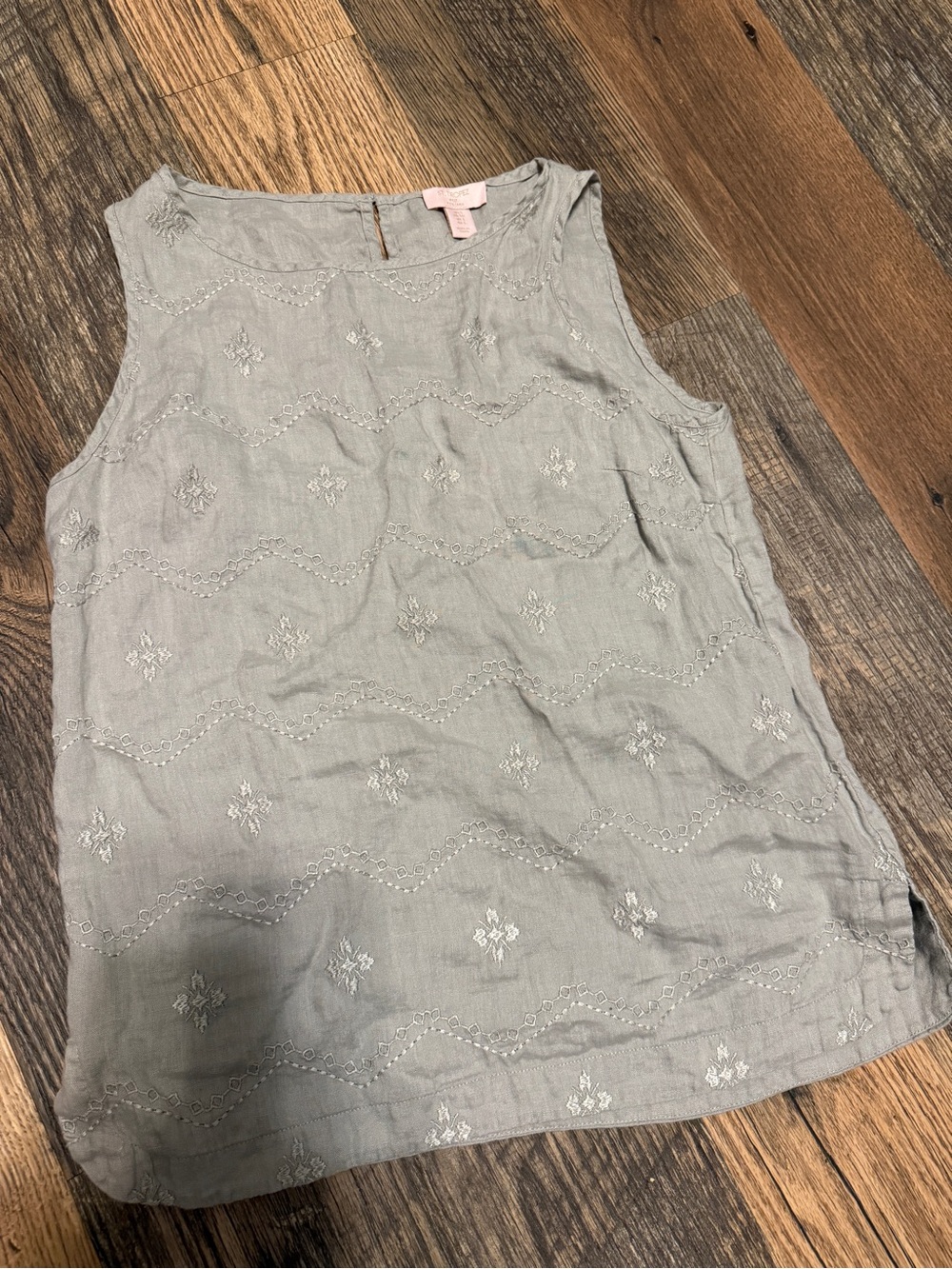 St. Tropez West Women’s Gray Embroidered 100% Linen Sleeveless Tank S